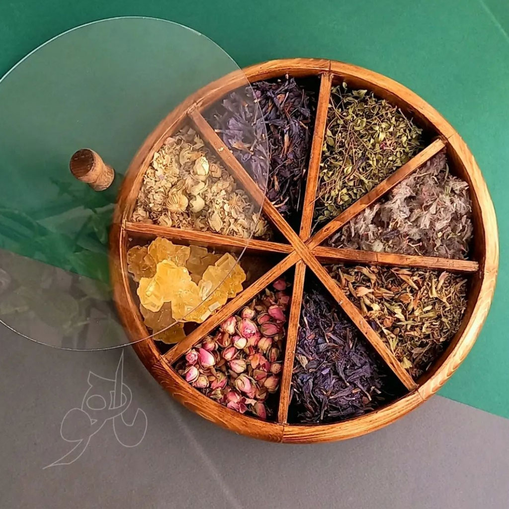 ظرف دمنوش /جا ادویه ای/باکس چوبی پذیرایی  چوبی مدل ملکان
